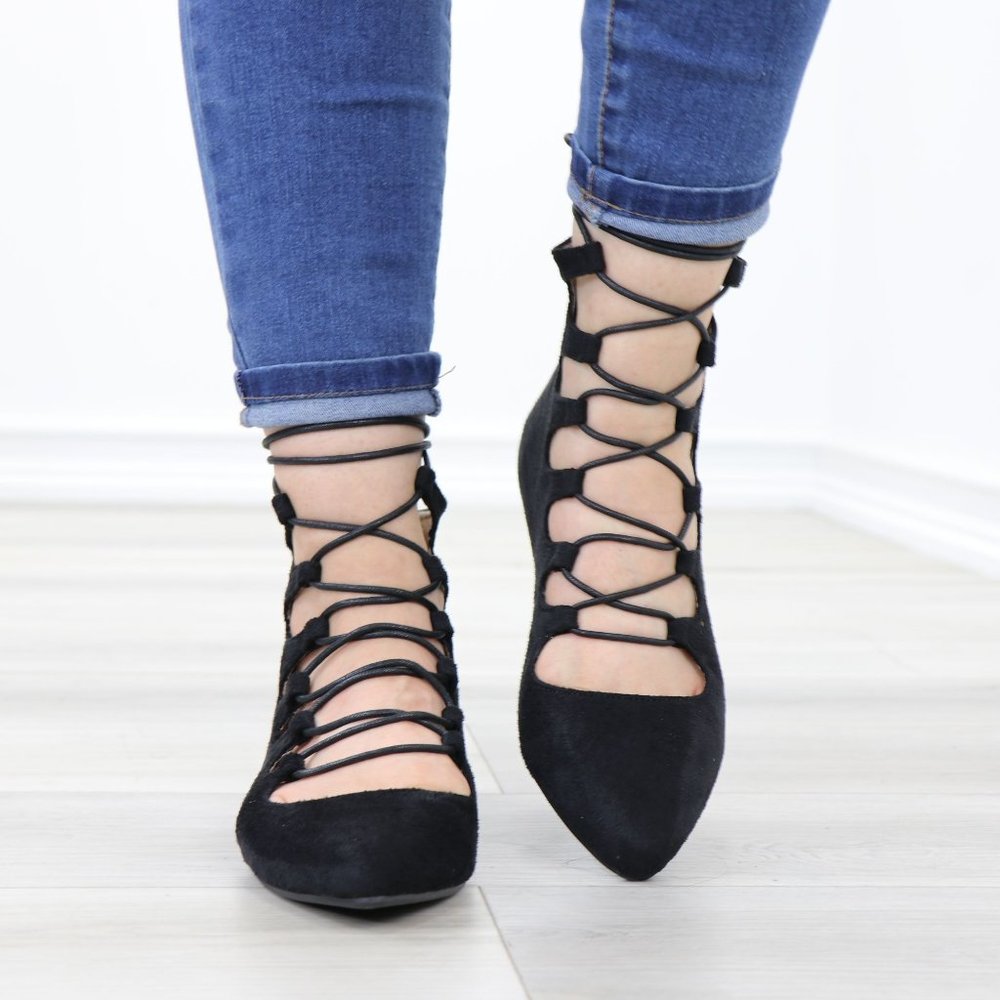 Pointed Toe Faux Suede Strappy Slip-On Flats - Picture 8 of 11
